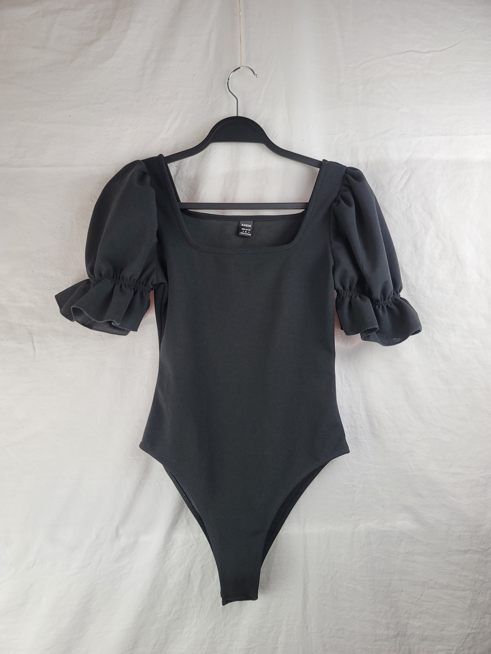 SHEIN Women's Black One-Piece Bodysuit Size S Regular Puff Sleeve Ruffle